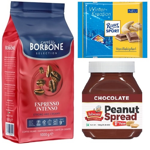 Кофе в зернах, шоколадная паста и шоколад Кофе в зернах, шоколадная паста и шоколад